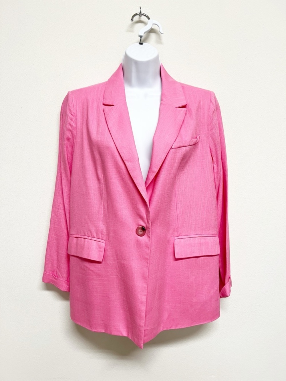 Cotton Bleu Womens Lightweight Pink Linen Single Button Blazer Jacket Size S